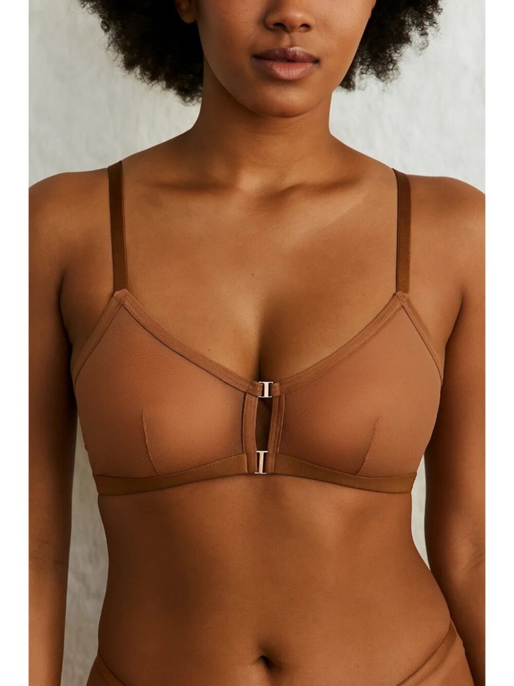 Auden size Small Smooth Unlined Wire-Free Racerback Bralette Brown Sexy open fro